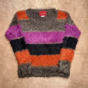 Vintage Y2K Ceres Fuzzy Striped Sweater Multicolor Crochet Metallic Knit Fall